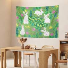 1 Stuk Decoratief Wandtapijt met Paasthema met Patronen van Houten Achtergrond, Konijnen en Paaseieren erop Gedrukt. Meerdere Maten Kunnen Worden Gebruikt Om Slaapkamers, Woonkamers, Kantoren, TV Achtergrondmuren Te Decoreren en Te Gebruiken op Themafeesten