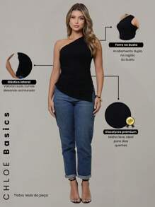 Blusa Um Ombro So Mula Manca Gringa Assimétrica Sofisticada