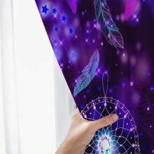 2PCS Dream - Catcher Printed Curtain, Mysterious And Dreamy Style, Purple Starry - Sky Background With Stars And Feathers Embellishment, Rod - Pocket Included, Suitable For Home Decor In Living Rooms, Bedrooms, Children's Rooms, Studies, Etc.