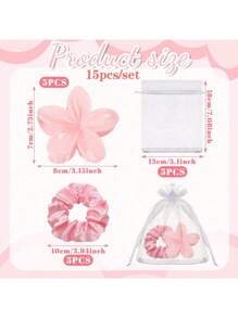 3pcs/15pcs/Set Bridal Shower Gifts, Bridesmaid Hairband Proposal Gifts, Including Flower Claw Clips, Satin Hairbands, Organza Bags, Suitable For Weddings, Proposals, Birthdays, Bachelorette Parties, And Anniversary Gifts