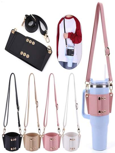 1/2 peças, bolsa para garrafa de água PU, suporte portátil para garrafa de água 40 onças para acessórios de copo, bolsa para garrafa de água PU, alça ajustável, suporte para garrafa, acessórios para copo (preto/branco/rosa/vermelho escuro), como um presente, presente de dia das mães