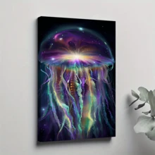 Póster de lienzo enmarcado de 1 pieza, pinturas en lienzo de arte de pared de medusas interestelares, regalo ideal para dormitorio, sala de estar, pasillo, arte de pared, decoración de pared, decoración de invierno, decoración de habitación