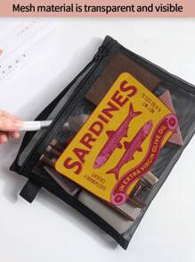 Mesh Large-Capacity Portable Cosmetic Bag With Cartoon Pattern, College Style Charger Storage Bag, Air Cushion Storage Portable Storage Bag, Cosmetic Bag, Cosmetic Storage Bag, Skin Care Product Bag, Travel Essentials, Dormitory Supplies