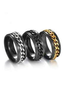 Set de 5 anillos de acero inoxidable y titanio para hombres, con grabado de cadena, resistentes a la decoloración y giratorios, ideales para uso diario