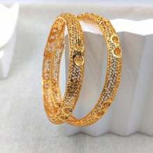 1pc Elegant Women's Gold Color Open Bangle Bracelet, Metallic Hollow Out Design, Versatile For Parties, Weddings, Occasions