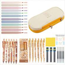36Pcs Cute School Supplies With Cute Pen Case, 12 Pastel Highlighters, 6 Black Ink Gel Pens, 6 0.5mm Kawaii Mechanical Pencils Set For Students Stationery College Essentials Back To School