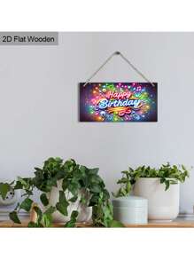 1 st. 2D plat neon muziek Happy Birthday bord feestversiering, vol feestelijke sfeer, felle kleuren - Retro decor 7,87 inch/20 cm houten hangende ornamenten deurdecoratie woondecoratie vakantie feestdecoratie (met touw)