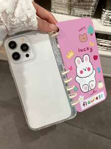 1pc Cute Pink Rabbit Pattern Flip Cover Phone Case, Notebook Style Anti-Slip Shock-Proof Protective Phone Cover Compatible With Iphone 11/12/13/14/15/16 Pro Max & Galaxy A05/A15/A25/A35/A53/A54/A55/S23/S24 Ultra Series