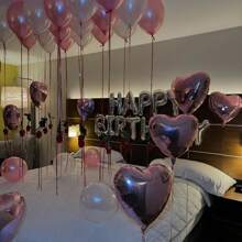 35 szt./8 szt. Różowy perłowo-biały zestaw balonów tematycznych, srebrny baner z napisem "Wszystkiego najlepszego z okazji urodzin", 10-calowe balony foliowe z poliestru, różowe balony z wstążkami balonowymi, idealne na przyjęcie urodzinowe dla kobiet, dekoracje z motywem księżniczek
