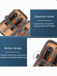 Juego de manicura profesional, incluye cortaúñas, herramientas de manicura de acero inoxidable y elegante estuche de viaje - Multicolor - Ver 6