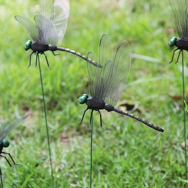 5pcs Realistic Dragonfly Yard Stakes - Durable Plastic, Suitable For Potted Plant Decor In Spring & Summer, Autumn Celebration, Repel Mosquitoes And Other Annoying Insects, Garden Lawn Decoration, Use To Build A Vibrant Garden