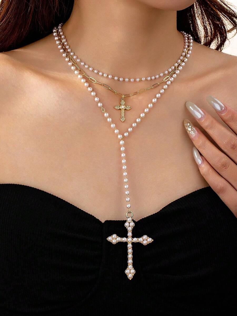 3 件仿珍珠串珠链项链 Y 链吊坠项链套装