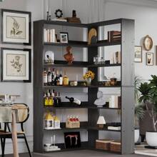 SIMPLE HOGAR Librero,Librero Organizador de 7 Capas,Esquinero de 7 Capas Dimensiones: 90*90*180CM,Libreros de Madera Fáciles de Montar,Librero Esquinero Apto para Salón,Estudio o Dormitorio(Gris) - Gris - Ver 3