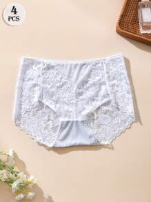 4PCS seksowna koronkowa bielizna modna damska trójkątna majtki dopasowane oddychające majtki wiosenne i letnie swobodne majtki jednolity kolor domowa damska bielizna średni stan elastyczne majtki dla kobiet czarne białe czerwone majtki