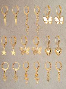 16/18/24/30pcs Rhinestone Faux Pearl Butterfly, Heart, Star, Snake, Rose, Daisy, Shell Women Earring Set, Elegant Gift For Vacation, Party, Daily Matching
