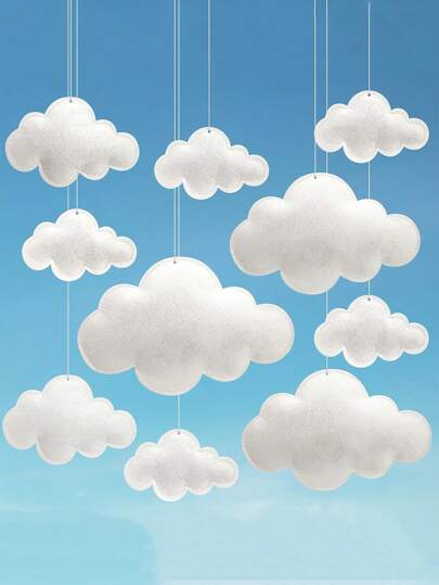 10 piezas de decoraciones colgantes 3D de nubes blancas de fieltro, adornos suaves para techo de guardería, habitación de niños, baby shower, boda, escenario de arte, accesorios de nube para fiestas, decoraciones de boda, regalos de boda, decoración del hogar