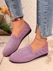 新季女士平底鞋，复古软底低跟舒适平底女士乐福鞋 - 藍色 - 查看 1