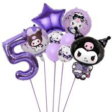 Set de 9 piezas (1 Set) Globos con tema de Kuromi de Dibujos Animados de Color Morado para Fiesta de Cumpleaños de 0 a 9 Años - Globos de Película de Aluminio con Diseño de Estrella, Número Digital, Estrella Negra y Morada, Kuromi de Sanrio - Decoración para Fiesta de Cumpleaños, Ceremonia de Graduación, Interior y Exterior - Suministros de Decoración con Imagen de Dibujos Animados Adorables para Fotografías y Fondo de Pared