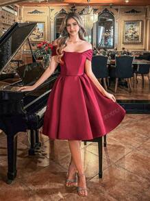 Faeriesty Faeriesty Stylish Off Shoulder Satin Cocktail Dress