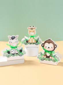 12 pièces Boîte cadeau thème animal, Mini boîte cadeau animal de la jungle avec ruban vert, boîte d'emballage style animal de la jungle pour la décoration de salle de fête d'anniversaire, baby shower, faveurs de fête de printemps