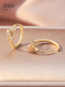 Hihho 1 paire de boucles d'oreilles élégantes en cuivre à motif croisé, incrusté de cubique zirconium brillant. Design minimaliste polyvalent pour femmes, boucles d'oreilles à spirale convenant pour un port quotidien et pour les fêtes
