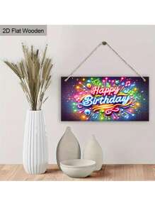 1 st. 2D plat neon muziek Happy Birthday bord feestversiering, vol feestelijke sfeer, felle kleuren - Retro decor 7,87 inch/20 cm houten hangende ornamenten deurdecoratie woondecoratie vakantie feestdecoratie (met touw)