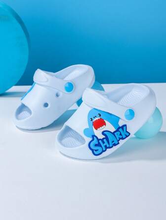 1 双婴儿动物图案透气防滑一脚蹬沙滩凉鞋，户外拖鞋