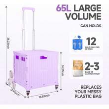 Foldable Rolling Crate For Stair Climbing : Handcart For Shopping Teacher Laundry (Lavender)