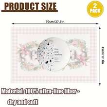 2 件复活节兔子和蜡烛厨房毛巾，柔软吸水超细纤维洗碗布，复活节兔子图案手巾，可机洗，17.7x27.5 英寸，适用于厨房烘焙、烹饪清洁和节日装饰，以及朋友礼物