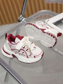 1 双儿童运动鞋，软底跑步鞋，儿童透气网眼运动鞋，秋冬 - 酒紅色 - 查看 5