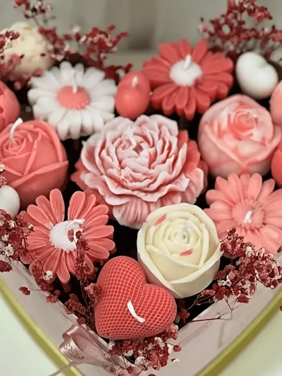 5pcs Floral & Heart Silicone Mold Set - Peony, Daisy, Rose, Love Bud Designs For DIY Candles, Soaps, Clay Crafts - Perfect Gift For Girlfriend Or Mother On Valentine's, Thanksgiving, Christmas, Halloween, Easter, Birthdays & Home Decor (Molds Only)