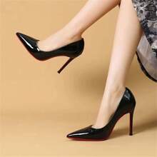 Tacchi alti neri con fondo rosso da donna, raffinati con sexy notte 2025 primavera e autunno nuovo letto in vernice pura lussuria vento scarpe singole