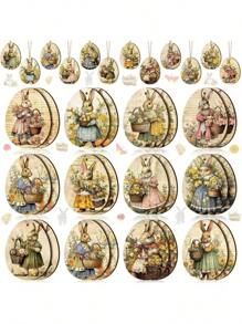 12 pièces décorations de Pâques lapin rétro, œufs de Pâques en bois creux, décoration de fête de printemps, ornements d'arbre de fête, décoration de jardin saisonnière, décoration murale de maison, décorations pour enseignants