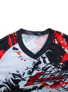 TELEYI RAC 车队越野摩托车赛车服，100% 涤纶透气吸湿长袖 V 领上衣，插肩袖设计，适合骑行、徒步和户外活动 - 激光切割印花设计，摩托车骑行装备春季款 - 彩色 - 查看 4