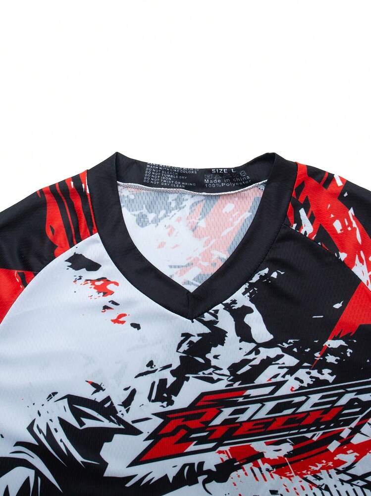 TELEYI Camiseta de motocross de carreras del equipo RAC, 100% poliéster transpirable que absorbe la humedad, cuello en V de manga larga con mangas raglán para ciclismo, senderismo y actividades al aire libre - Diseño de impresión láser, equipo de motociclismo para deportes de primavera - Multicolor - Añade 4