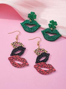 Une paire de boucles d'oreilles élégantes et sexy bohème avec des lèvres dorées en forme de dopamine et de Maillard, imprimé léopard avec un nœud, légères, élégantes, hypoallergéniques, convenant pour tous les jours, les fêtes, en cadeau, Fête des Mères (sans cartes incluses)