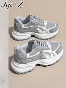 Damen Sneaker mit dicker Sohle, atmungsaktives Mesh, Vintage-Lässig-Stil, neue Frühjahr Sommer Herbst 2025 Schnürung, minimalistisch, modisch, bequem, Outdoor Campus Stil, studentisch, Alltagscasual, Chunky Sneaker