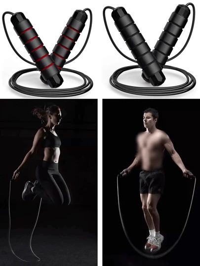 1 件 PVC 跳绳，防缠结快速跳绳电缆，带滚珠轴承，男女皆宜，可调节钢制跳绳锻炼，带泡沫手柄，适合健身、家庭锻炼和瘦身，是生日、返校、日常派对、户外庭院游戏、复活节的绝佳礼物（黑色/红色/粉色/绿色/蓝色）、普拉提设备、阻力带、跳绳、健身器材、锻炼