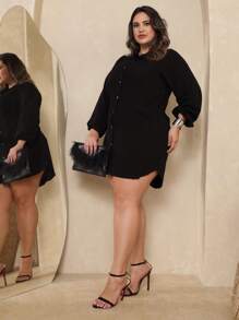 Chemise Dress Viscolinho Plus Size, Elegant, Lightweight, All Curve - Black - View 2