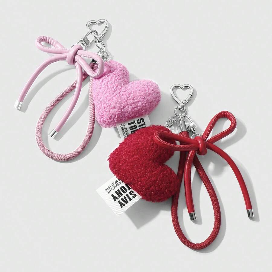 1pc Fashionable Exquisite Sweet Luxurious High-Quality Plush Heart Leather Bowknot Keychain Suitable For Women And Girls Daily Wear Holiday Gift Bridesmaid Gifts Bows Y2K Accessories Lanyard For Keys - Multicolor - View 1