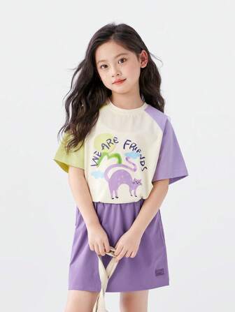 zosee 年轻女孩短袖 T 恤，7A 抗菌冰爽 AB 插肩袖卡通猫