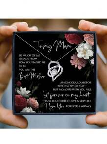 1 件简约镂空锆石心形吊坠项链，母亲节礼物（包括卡片 + 礼品盒）