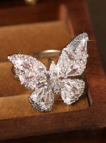jealous young 1pc Luxury Butterfly Zirconia Openable Women Party Ring With CZ Zirconia Luxry Jewelry Gift