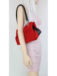 Girly Handbags Womens Italian Suede Leather Shoulder Bag Hobo Tote Handbag Small - Red - View 6