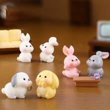 1 pièce Ornement de paysage miniature avec la famille de lapins de Pâques, accessoires de décoration de bureau mignons avec lapin