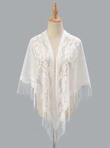 1pc Elegant Fashionable Hollow Out Tassel Design Lace Shawl For Banquet