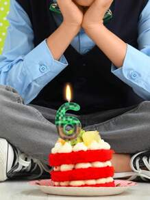 Green Plaid Number 0-9 Birthday Party Cake Decorative Candles - Multicolor - View 4