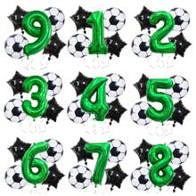 5pcs/Set 32-Inch Green Number 0-9 & Star Shaped Foil Balloons Set, Suitable For Birthday Party, Summer Event, Soccer Theme Decoration