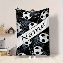Customizable Football-Themed Flannel Blanket With Name - Perfect For Sofa, Bed, Travel & Office - Soft, Warm & Cozy Digital Print Throw, Multi-Functional, Ornamental, Letter, Stylish, Tidy, Soft, Modern, Colorful, Cute, Adorable, Casual, Custom, Personalized, Unique, Customized, Baby Gifts, Ideal Gifts For Him, Ideal Gifts For Her, Son, Daughter