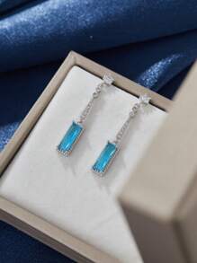 1 Pair Elegant Blue Colour Women Earrings,Simple Geometric Rectangle Tassel Earrings,Wedding Jewellery,Valentine's Day Gift,Dating Accessories